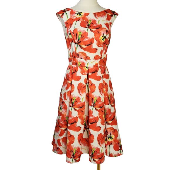 Rue de la Paix Dresses & Skirts - Rue de la Paix Boutique Poppy Floral Pleated A-Line Midi Dress Women's 8 Retro